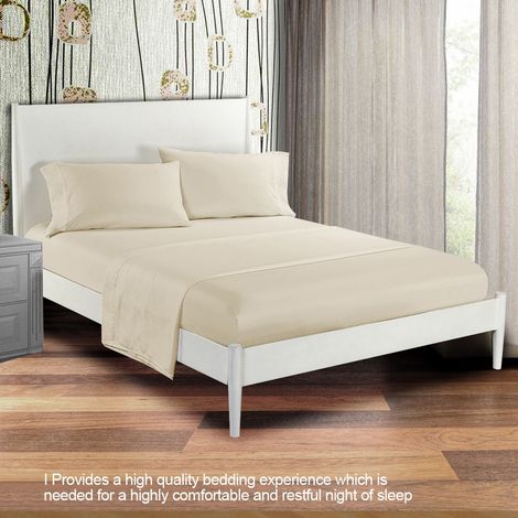 Ensemble de draps doux, couvre-lit à poches profondes, literie de haute qualité, beige, taille double, 4 pièces (1/5)