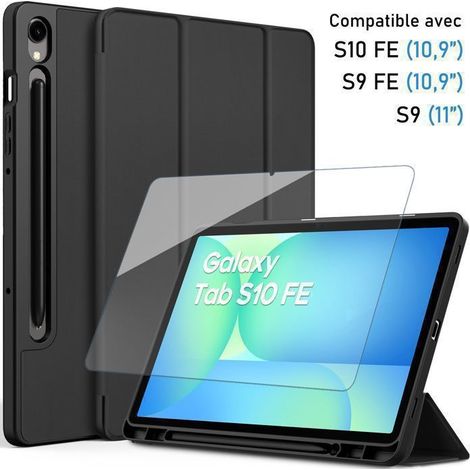 avec Film Verre Trempé, Coque pour Samsung Galaxy Tab S9 FE / S10 FE (10,9") Housse Galaxy Tab S9 fe Antichocs Protection, Noir (1/5)