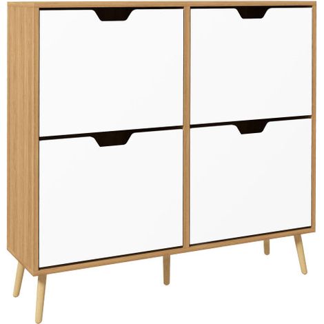 4 Drawer Shoe Storage Cabinet, Organizer for 16 Pairs, Natural Finish Shoe Rack Solution