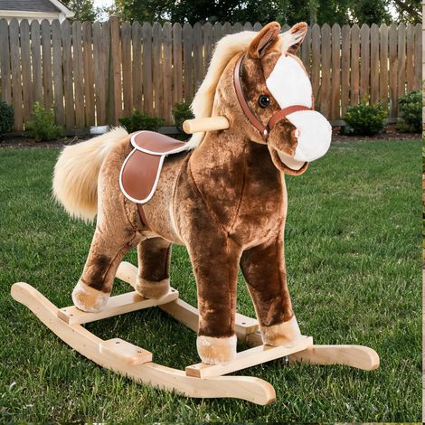Cheval à bascule en peluche avec poignées 74 x 33 x 62 cm bois (1/5)