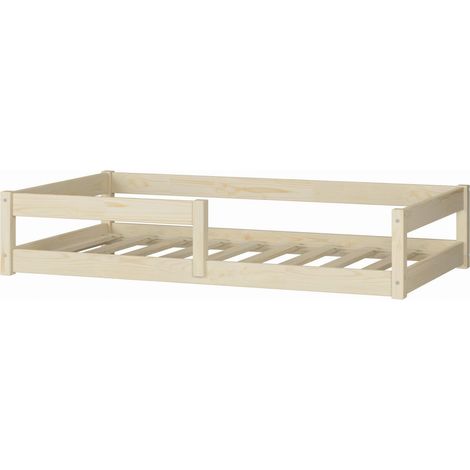 Letto basso a terra Nordi 120x60 - legno naturale Montessori, letto per bambini con ringhiera