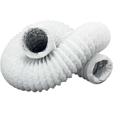 Tuyau d'échappement - avec isolation aluminium - PVC - flexible - évents - pour climatiseurs, sèche-linge (blanc, Ø 150 mm - 5 m)