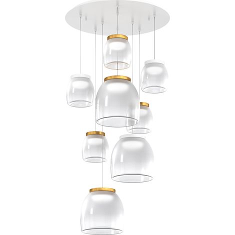 Lampadario Tondo Contemporaneo Drum Metallo Bianco Vetro Oro Ed 40-48W Calda