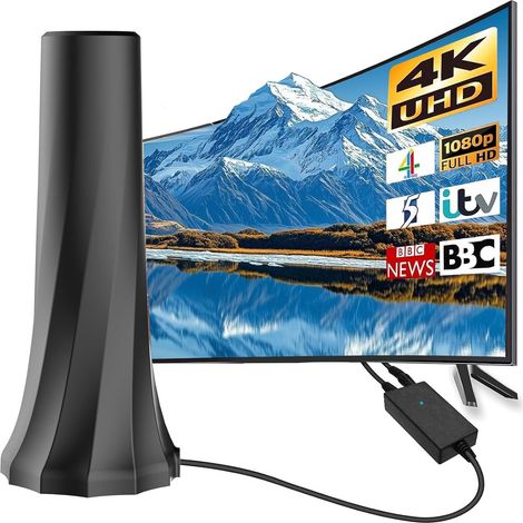 Indoor TV Aerial – Freeview Digital Antenna with Built-In 4G-Filter Signal Booster, Magnetic Base, Plug-in USB Power, 4K/1080P HD Ready, Portable Indoor Aerial for All UK TVs (1/5)