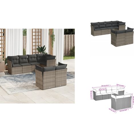 7-tlg. Garten-Sofagarnitur mit Kissen Grau Poly Rattan - Gartensofas - Outdoor Möbel - Lounge Set - Gartenlounge - Rattan Sofa (1/3)