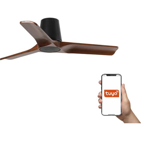 Faro Heywood Tub Petit ventilateur de plafond à 3 pales, noir mat, noyer, système intelligent Tuya (1/3)