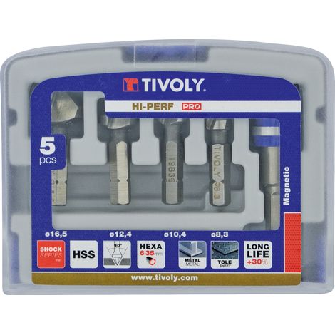 Tivoly • 5-teiliges Boxset – 4 HSS-Senker 90° Sechskantschaft Ø 8,3 bis 16,5 mm + 1 Bithalter (1/3)