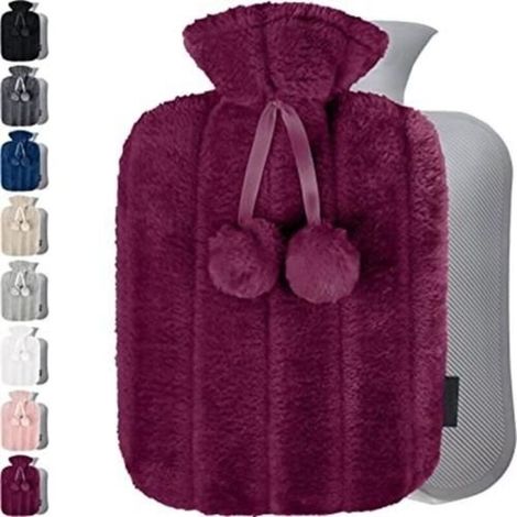 Borsa dell'acqua calda con coperchio e cuscinetto riscaldante, grande capacità 1,8 l, idea regalo per donne (viola)