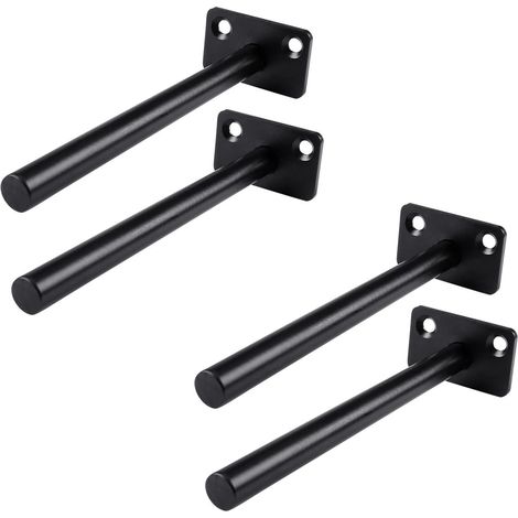 4 pièces Support d'étagère Flottant caché, Support d'étagère Mural Rond Supports de Support Flottant Fixe Invisible A 01 2 Trous Noir 150 mm (1/5)