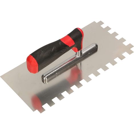Kotarbau Truelle de lissage en Acier Inoxydable 270 x 128 mm avec Denture 12 x 12 mm pour Pose de carrelage, Disque de lissage, poignée Souple (1/5)