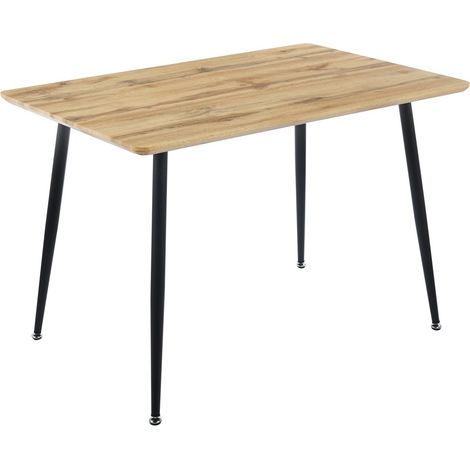Esstisch Schweizer Kante Holz Wildeiche-Optik 115 x 75 4-Fuß-Gestell Metall schwarz TRONDHEIM (1/5)