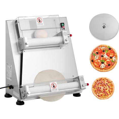 VEVOR Formeuse a pizzas 7,6-40,6 cm, presse a pate electrique commerciale 390 W, 260 feuilles par heure, laminoir a pate a pizza semi-automatique en acier inoxydable, epaisseur reglable avec couvercle