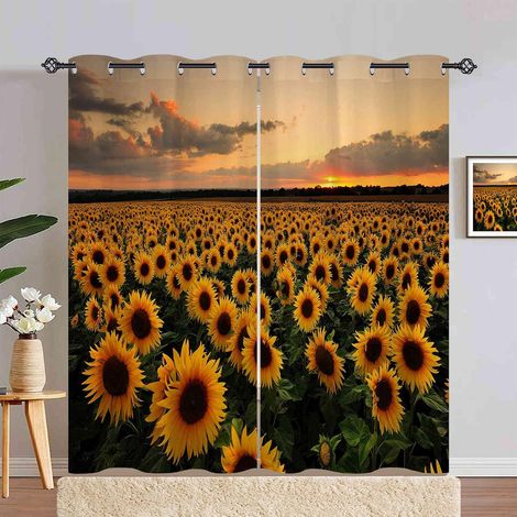 Rideau Occultant Coucher de Soleil Jaune Tournesol Rideau Thermique Isolant Draperies Intérieurs Tenture Opaque à Oeillets pour Maison Chambre Salon Fenetre 2 Pièces L 140 x H 240 cm - 140L X 240H cm  (1/5)