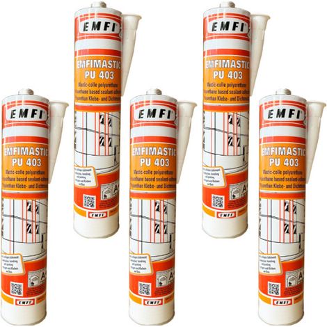 Emfi – Mastic de fixation polyuréthane blanc 300ml – Lot de 5 – Haute élasticité – Résistance à la déchirure – Pour joints d'étanchéité
