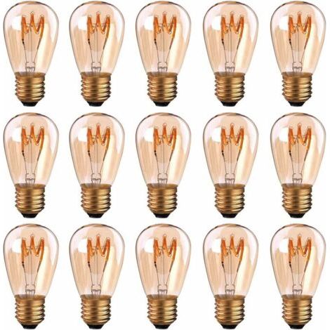 Lot de 15 ampoules LED E27 à filament spirale ST45/S14 3 W Style vintage Lumière ambrée Dimmable 2200 K Blanc très chaud (1/4)