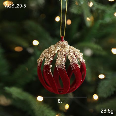 Boule de Noël rouge bordeaux / Décoration arbre de Noël en plastique avec floquage et paillettes (1/2)