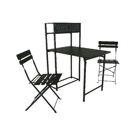 PROLOISIRS Set table avec 2 chaises pliantes Balcon en acier - graphite