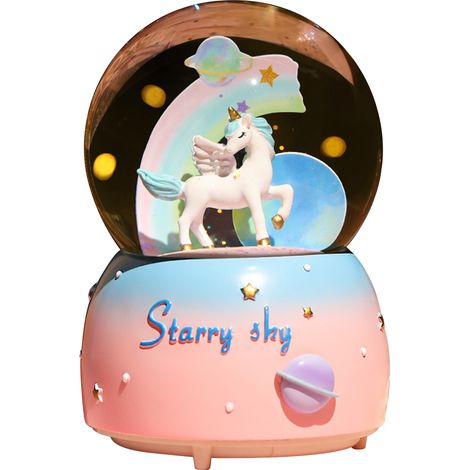 Boîte à musique boule en cristal décorative avec lumière et mélodie, design cartoon rêveur en résine époxy transparente, idée cadeau originale pour intérieur (1/5)