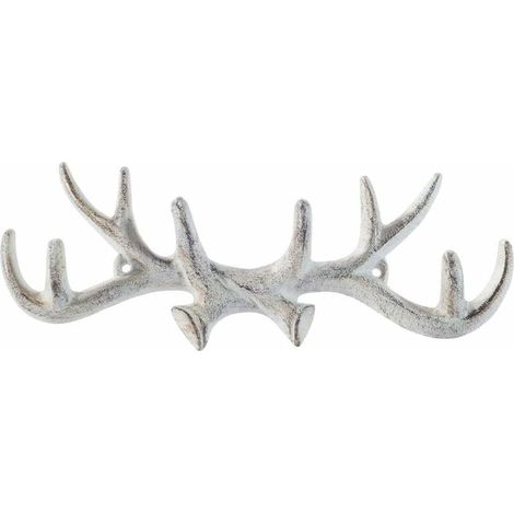 Vintage Cast Iron Deer Antler Wall Hooks, Antique Finish, Metal Hanger Holder with Hooks, Personalized Coat Rack, Wall Decor, White (1/5)