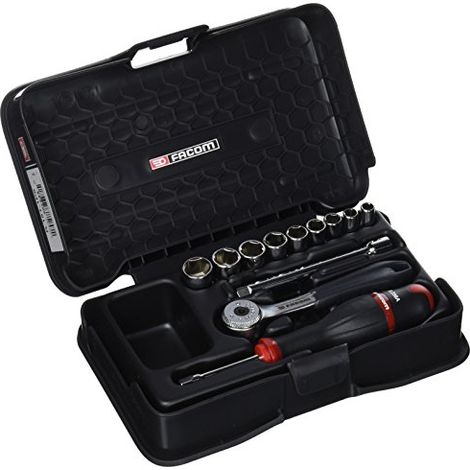 Set di serraggio FACOM R.151-1P6 1/4" 12 pezzi bussole metriche esagonali OGV® con cricchetto, prolunga 100 mm e impugnatura per cacciavite (1/2)