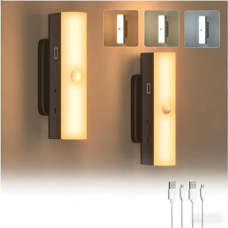Wireless Wall Lamp with Motion Sensor, 3 CCT Rechargeable Night Light for Indoor Wall, Multi-Mode Magnetic Bedside Lamp for Stairs, Bedrooms, Hallways - 2 Pieces (1/5)