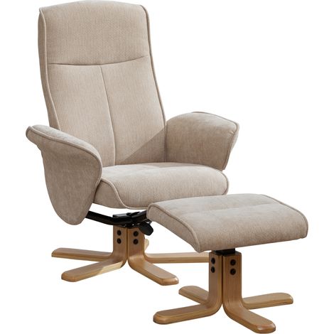 CAIziFauteuil relax pivotant multifonction nordique avec pouf, tissu chenille, base en bois massif avec support métallique pour un design esthétique, stable et fiable. Taupe clair (1/5)