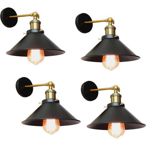 Axhup – Set da 4 applique a parete industriali con portalampada E27, 22 cm, paralume in metallo nero, design vintage retrò, ideali per camera da letto, utilizzabili anche come plafoniere (1/5)