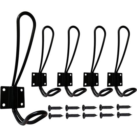 Lntyq Murale Patere Porte Manteau Noir, 5 Pièces Muraux Crochets et Patères pour la Maison Retro Metal Crochet Lourd avec Vis pour Entrée Salle de Bain Toilette Cuisine Meuble (1/5)