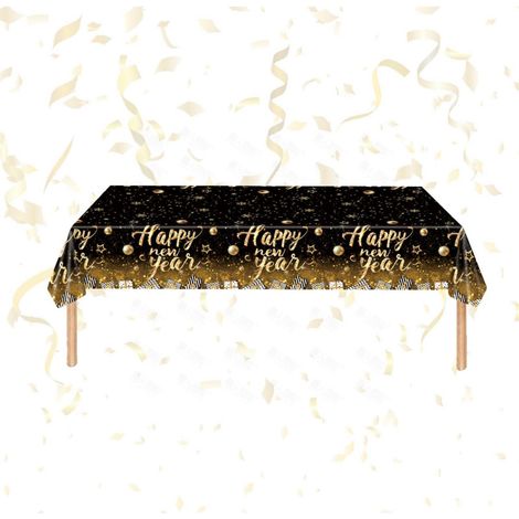 Tischdecke Silvester Deko 137x274cm Happy New Year wasserdicht & abwaschbar