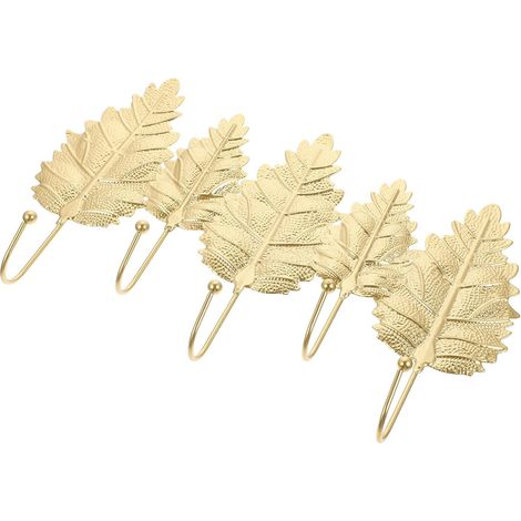 Porte-manteau en fer doré forme de feuille, crochets pour clés et vêtements, grande capacité charge (1/5)