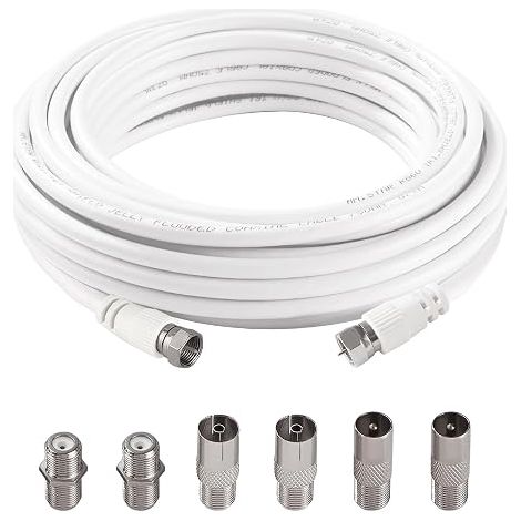 5m 75 Ohm RG6 Coaxial Cable, F Male to F Male RG6 TV Antenna Cable, with 6 Pieces Extension Couplers, for Set-Top Box, TV, Satellite, Digital Router (1/5)