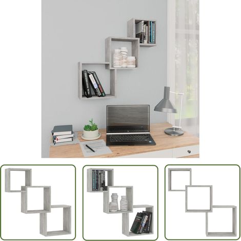 The Living Store Étagères murales cubiques gris béton 68x15x68cm bois ingénierie - Etagere Murale - Etageres Murales - Etagere Cubique - Étagères Murales - Bibliothèque Murale (1/5)