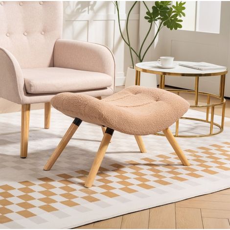 Moderner gepolsterter Fußhocker mit Fleecebezug und Holzbeinen, braun OKMYHOME (1/5)