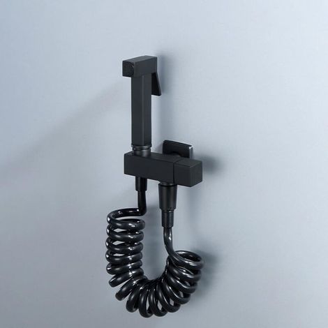 Pulvérisateur de Bidet à Main pour Toilette Laiton Mural Kit Douchette WC Haute Pression Pulvérisateur de Toilette Kit de Pulvérisateur de Bidet avec Tuyau de Douche, Vanne D'équerre,Eau Froide,Noir [ (1/4)