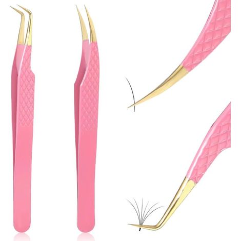 Pince A Cils Courbee - Pince A Cils Droite - Kit 2 En 1 Pour Extensions De Cils Et Faux Cils En Bande - Acier Inoxydable - 2 Unites (1/5)