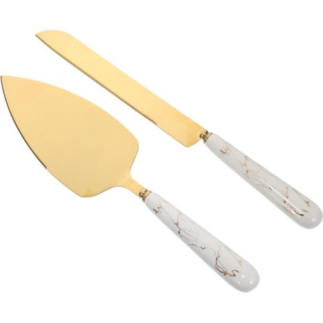 Spatule à Gâteau en Acier Inoxydable 2 Pièces, Pelle à Gâteau Triangulaire, Poignée Ergonomique en Céramique, pour Pâtisserie et Pizza, Ustensiles Cuisine, Usage Domestique, (1/5)