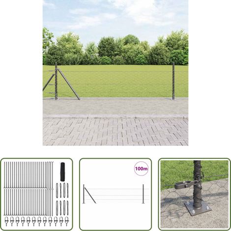 vidaXL Sécurité extérieure - Poteau de clôture. Gris 100 x 0,4 m (maille 50 mm) Acier et PVC (1/5)