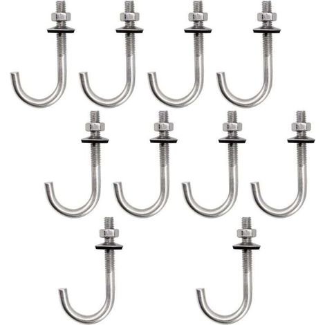 (10 pezzi) Bullone di ancoraggio per tetto in acciaio inox 304 M6x50x150mm, gancio a J, gancio a parete, ganci a barra lunga con dado esagonale, vite di ancoraggio per calcestruzzo