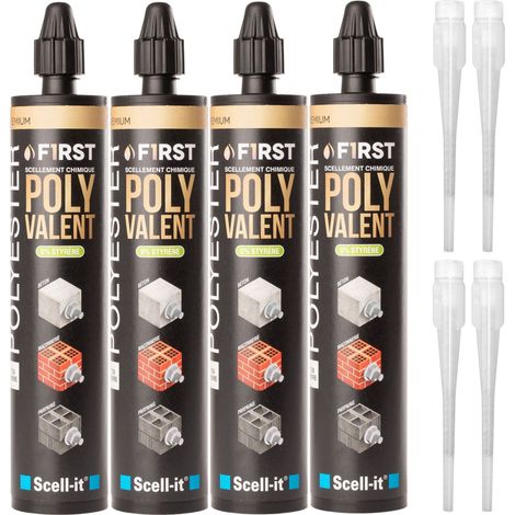 Scell-It – Lot de 4 cartouches scellement chimique 300 ml – Résine polyester sans styrène – Fixations lourdes béton et maçonnerie – Certifiée ATE - FIRST300