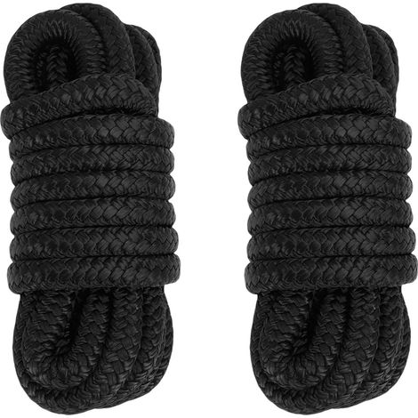 Ligne de quai de bateau 2 pièces, corde en Nylon à Double tissage de 1/2 pouces x 15 pieds pour l'amarrage avec boucle de 12 pouces, amarrage haute résistance de qualité Marine noir (1/5)