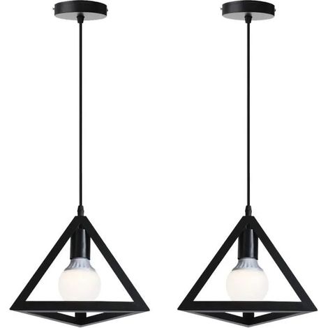 U-Do 2Pcs Lustre éclairage Vintage Suspension Liminaire forme Triangle en Métal Noir Lampe pour Salon Couloir Escalier (1/4)