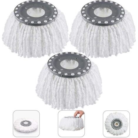 Lot de 3 têtes de vadrouille en microfibre 16 cm – Rotation 360° pour nettoyage sans traces – Compatible avec balais rotatifs (1/5)