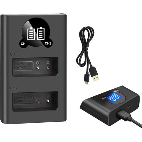 Trade-Shop USB-C Doppel Akku Dual Schnell-Ladegerät für 2 Akkus mit LCD kompatibel mit Panasonic Lumix DMC-TZ202 DMC-TZ80 DMC-TZ81 DMC-TZ82 DMC-TZ85 (1/2)