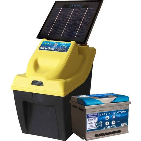 Lacme – Electrificateur Easy Stop P250 Solaire – Panneau solaire 3W – Batterie 18Ah à décharge lente – Pour clôtures électriques