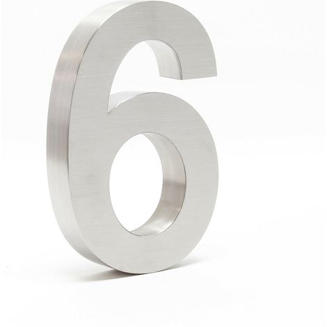 Placa de número de casa "6" acero inoxidable 20 cm material de montaje arial 3D 160001430