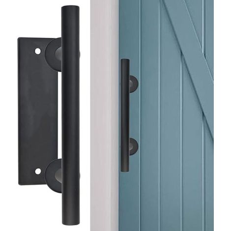 Maniglia per porta scorrevole in acciaio al carbonio, tubo tondo da 30 cm, antiruggine, stile vintage, per porte da fienile. (1/4)