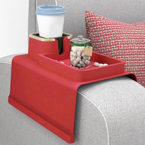 Dessous de verre/porte-gobelets en silicone pour canapé, accessoire assorti au canapé, rouge. (1/5)