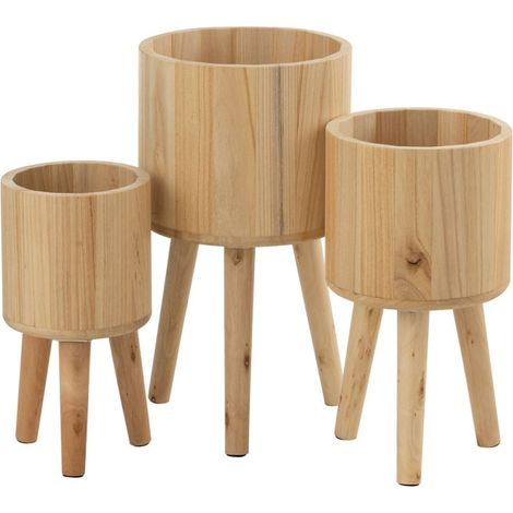 Lot de 3 Cache-Pots en Bois "Paul" 49cm Naturel (1/5)