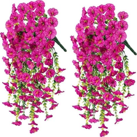 Lot de 2 fleurs artificielles suspendues résistantes aux UV - Guirlandes de fleurs du jour de 75 cm, réalistes pour la décoration du jardin et de la maison, rouge-AquaForge (1/5)