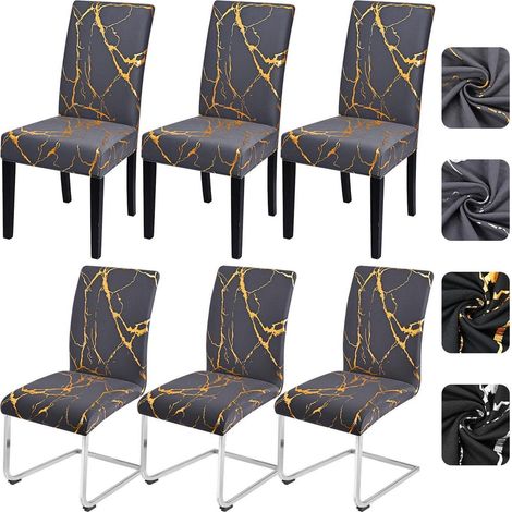 Stuhlhussen 6er Set Dunkelgrau Gold Marmoroptik für Esszimmerstühle (1/5)